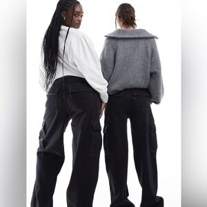 Levi's '94 Wide Baggy Black Cargo Y2K Cotton Jeans Adjustable Hem 25 x 30